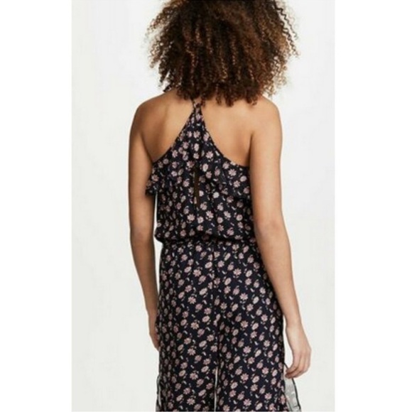NWT Joie Jael 100% Silk Jumpsuit XXS Midnight Floral Ruffles Halter Flounce - Picture 7 of 9